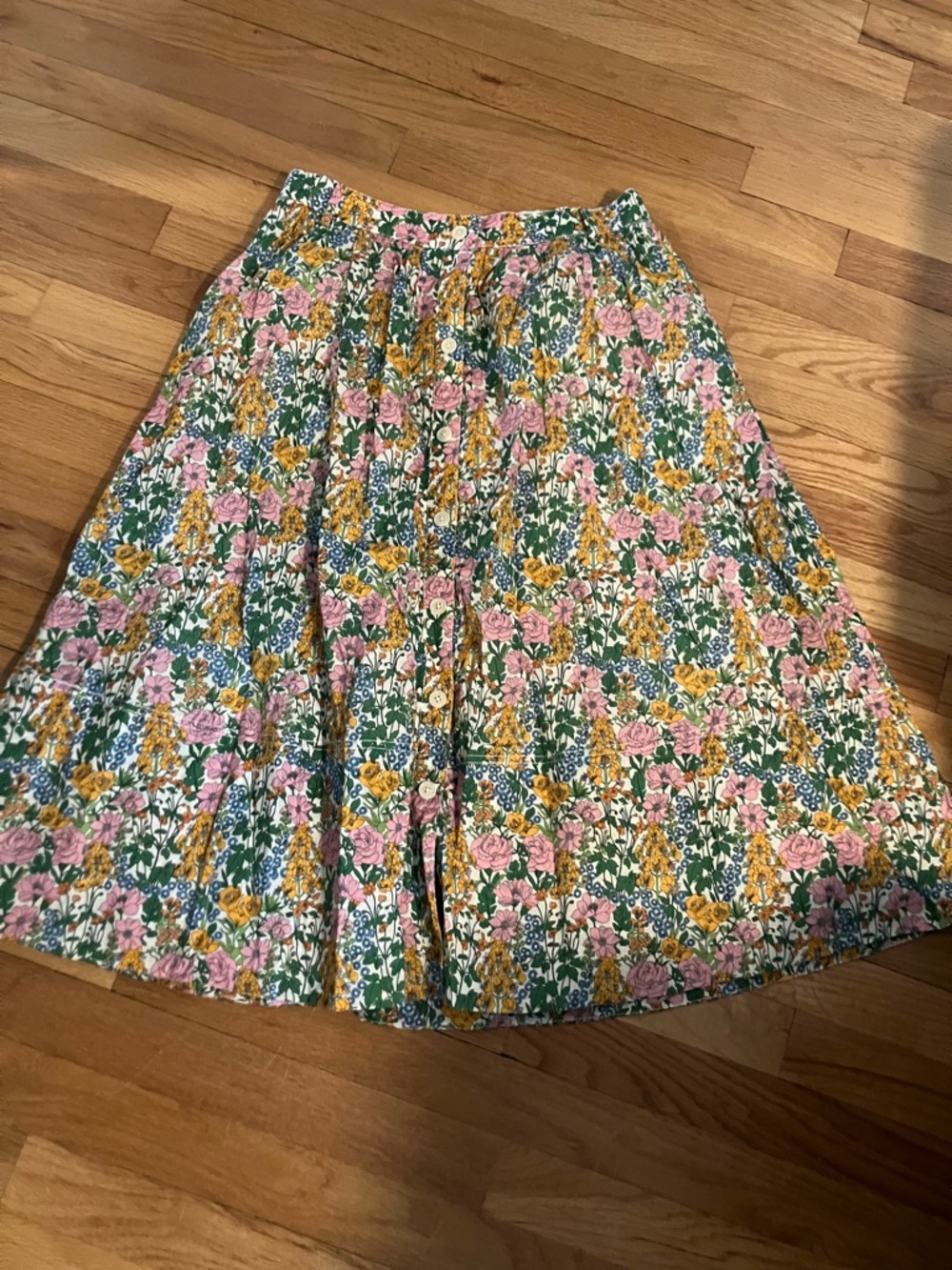 J. Crew x Liberty of London Floral A-Line Midi Skirt in Pink, Yellow & Green